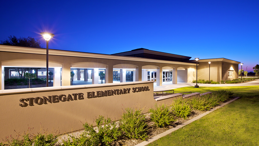 Stonegate Elementary School at dusk